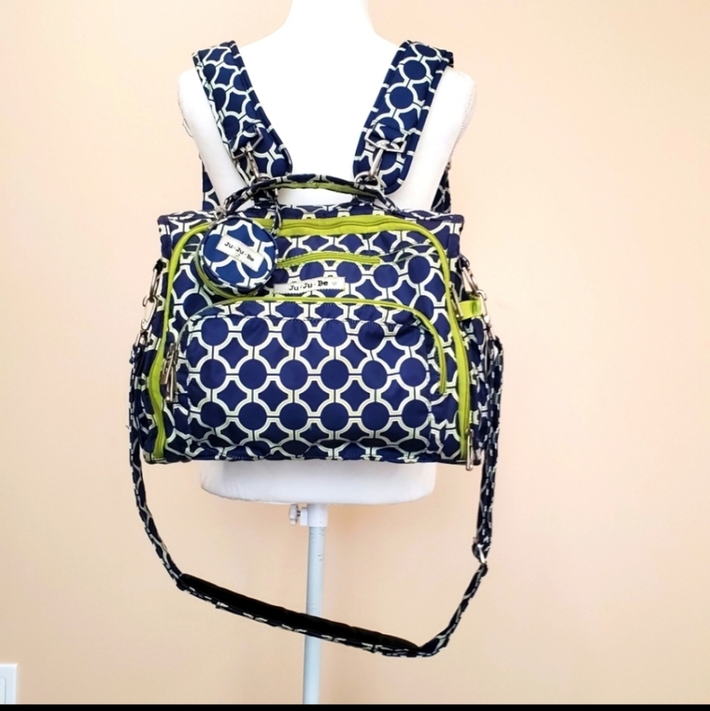 Ju-Ju-Be Navy and Lime Geometric Print Convertible Baby Bag